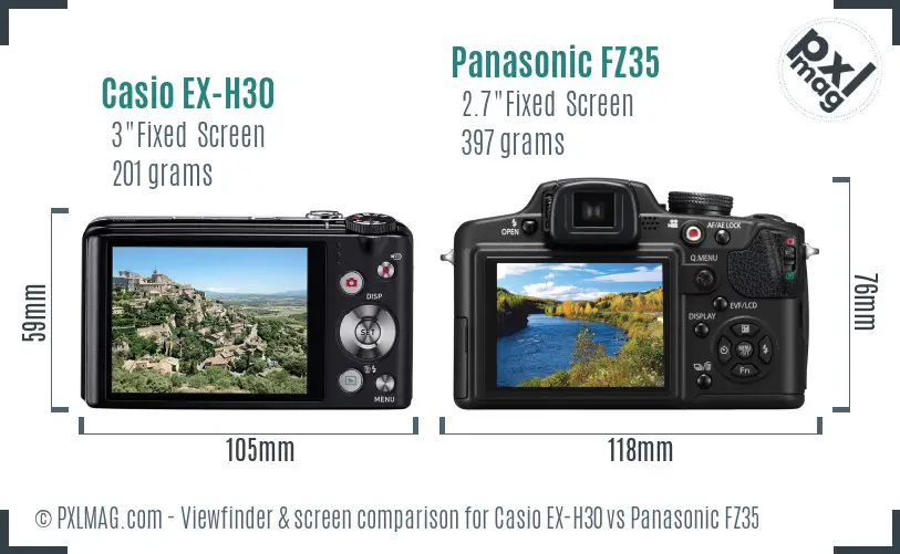Casio EX-H30 vs Panasonic FZ35 Screen and Viewfinder comparison