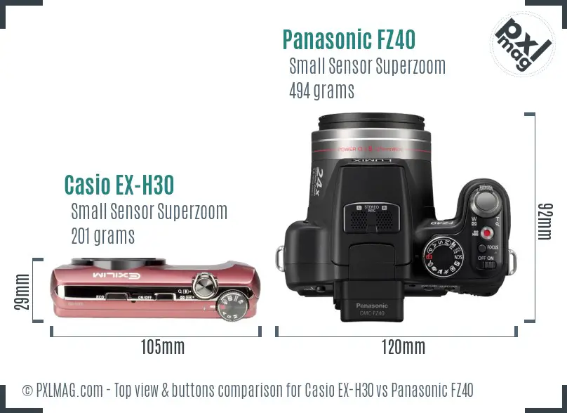 Casio EX-H30 vs Panasonic FZ40 top view buttons comparison
