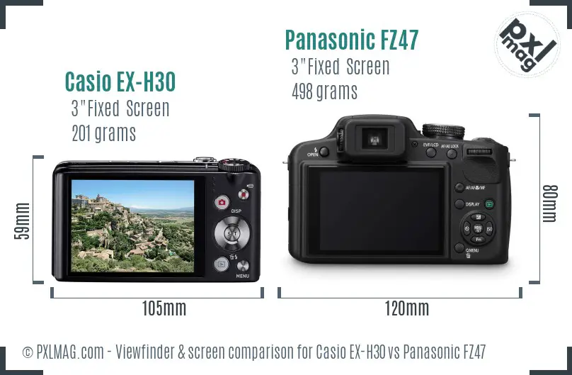 Casio EX-H30 vs Panasonic FZ47 Screen and Viewfinder comparison