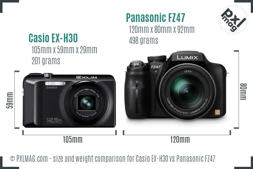 Casio EX-H30 vs Panasonic FZ47 size comparison
