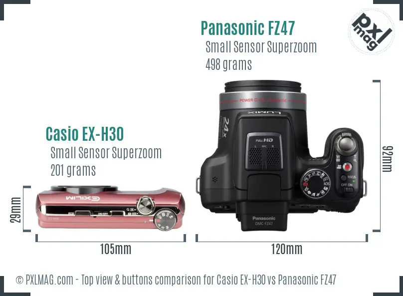 Casio EX-H30 vs Panasonic FZ47 top view buttons comparison