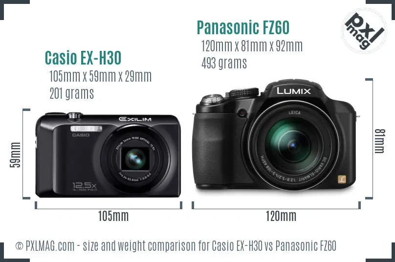 Casio EX-H30 vs Panasonic FZ60 size comparison