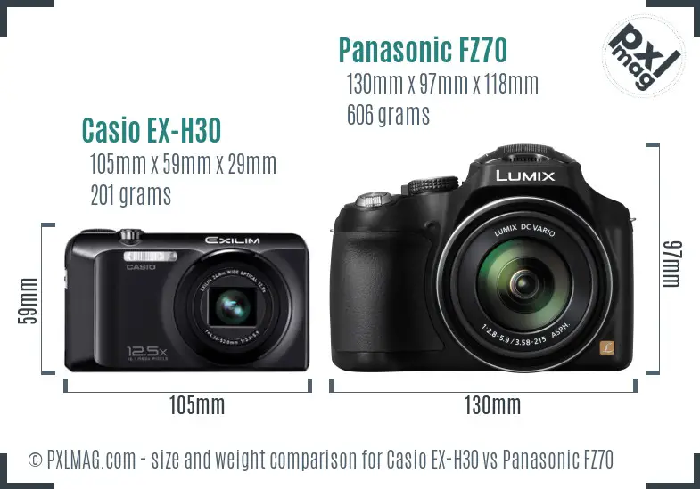Casio EX-H30 vs Panasonic FZ70 size comparison