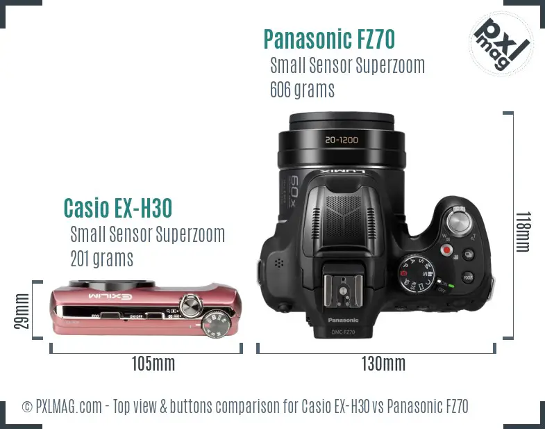 Casio EX-H30 vs Panasonic FZ70 top view buttons comparison
