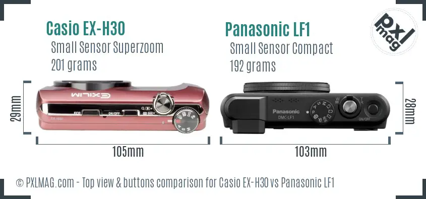 Casio EX-H30 vs Panasonic LF1 top view buttons comparison
