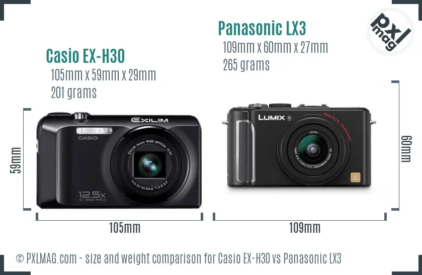 Casio EX-H30 vs Panasonic LX3 size comparison
