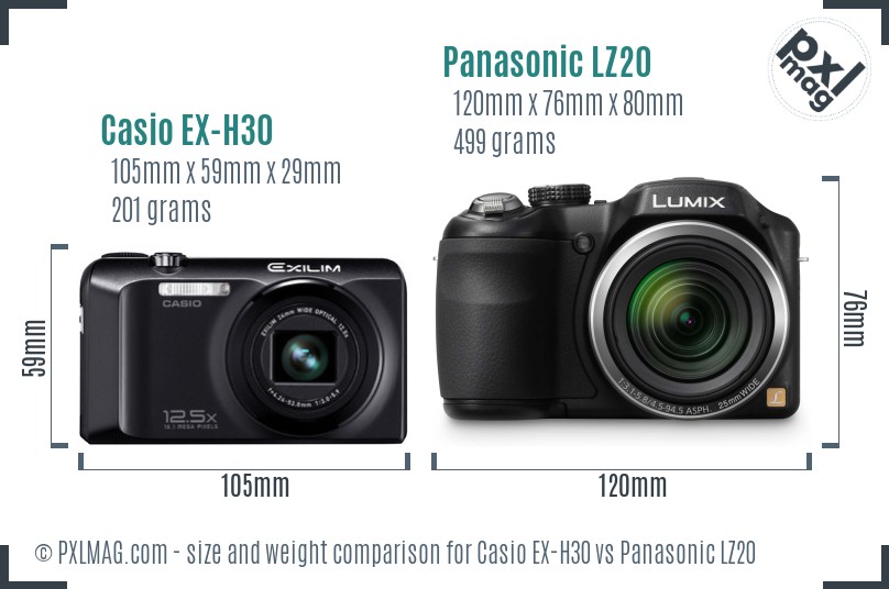Casio EX-H30 vs Panasonic LZ20 size comparison