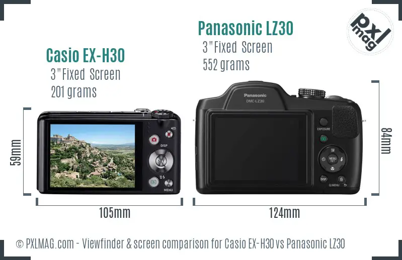 Casio EX-H30 vs Panasonic LZ30 Screen and Viewfinder comparison
