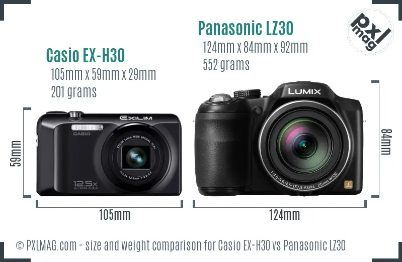Casio EX-H30 vs Panasonic LZ30 size comparison