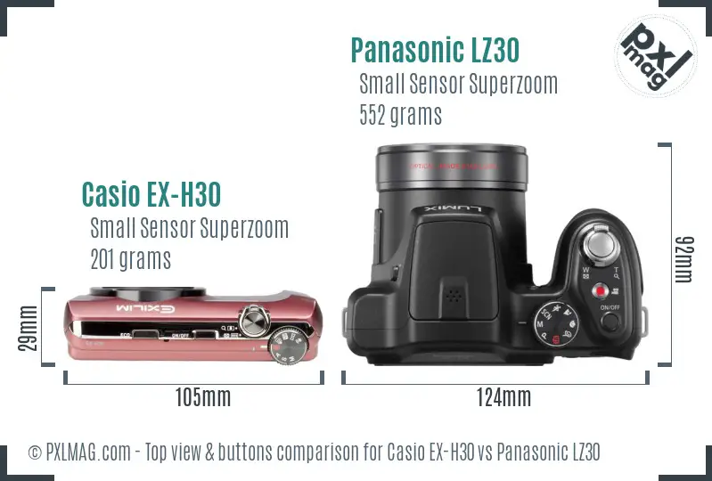 Casio EX-H30 vs Panasonic LZ30 top view buttons comparison