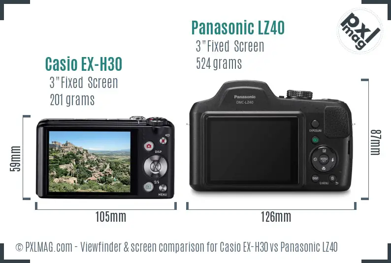 Casio EX-H30 vs Panasonic LZ40 Screen and Viewfinder comparison