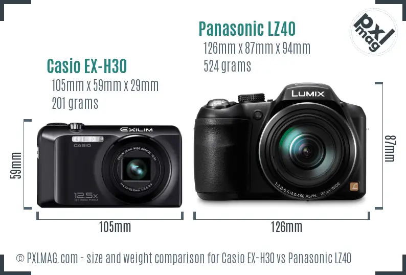 Casio EX-H30 vs Panasonic LZ40 size comparison