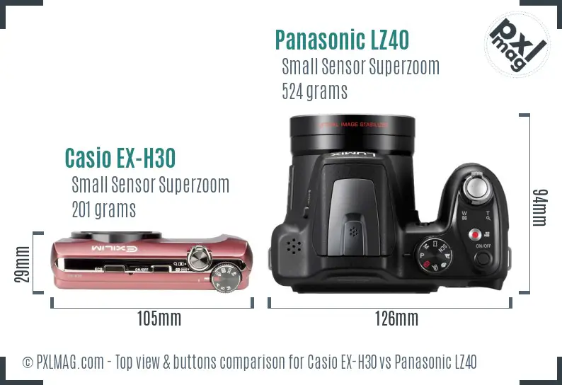 Casio EX-H30 vs Panasonic LZ40 top view buttons comparison