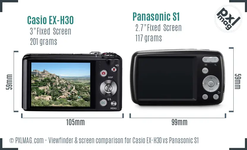 Casio EX-H30 vs Panasonic S1 Screen and Viewfinder comparison