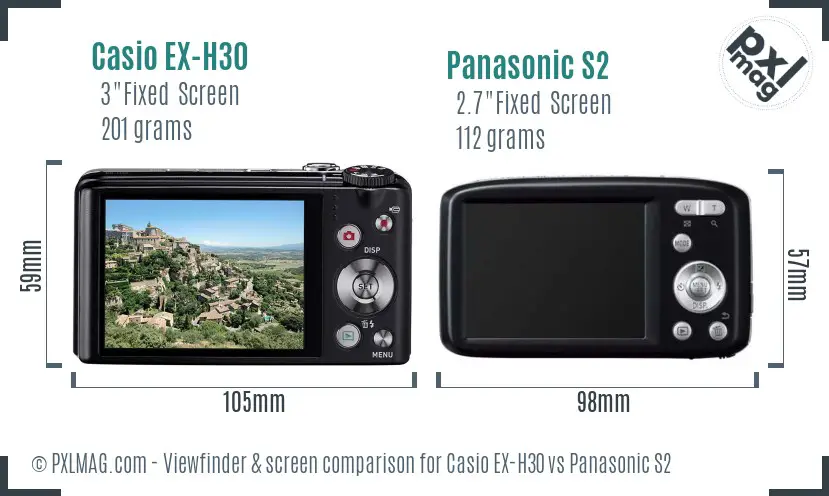 Casio EX-H30 vs Panasonic S2 Screen and Viewfinder comparison