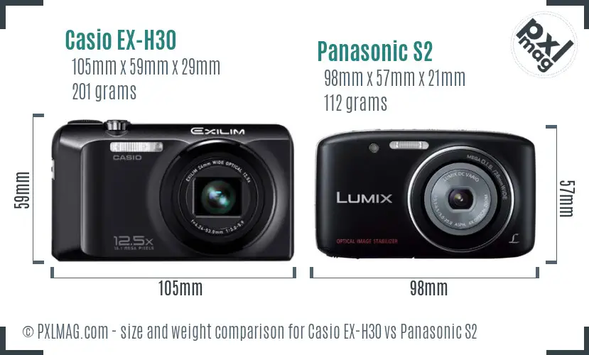 Casio EX-H30 vs Panasonic S2 size comparison