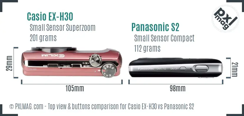 Casio EX-H30 vs Panasonic S2 top view buttons comparison