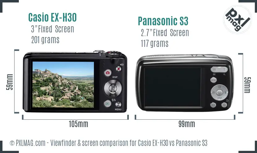 Casio EX-H30 vs Panasonic S3 Screen and Viewfinder comparison Casio EX-H30 vs Panasonic S3 Screen and Viewfinder comparison