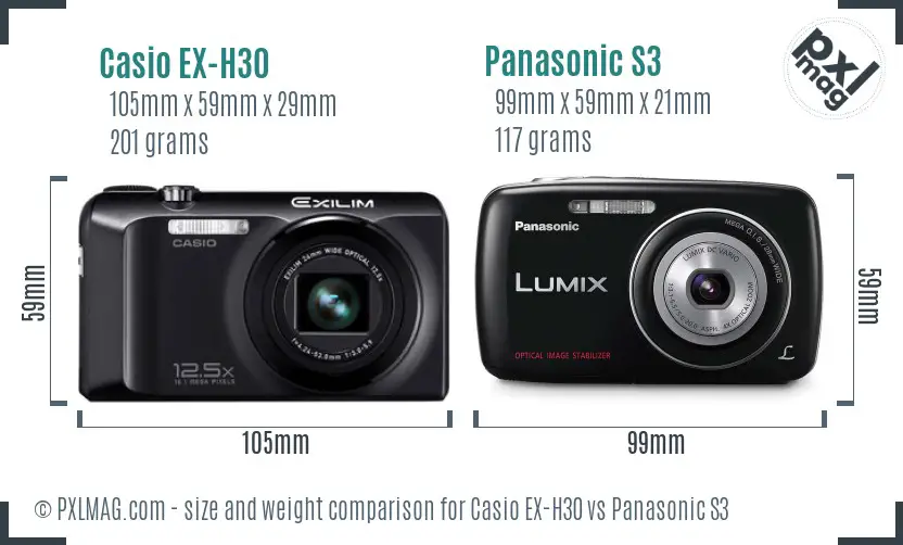 Casio EX-H30 vs Panasonic S3 size comparison Casio EX-H30 vs Panasonic S3 size comparison