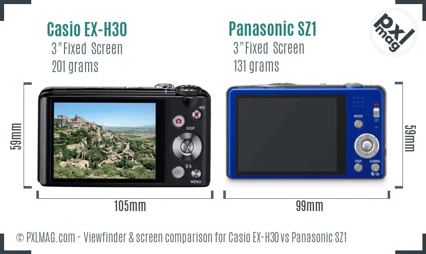 Casio EX-H30 vs Panasonic SZ1 Screen and Viewfinder comparison