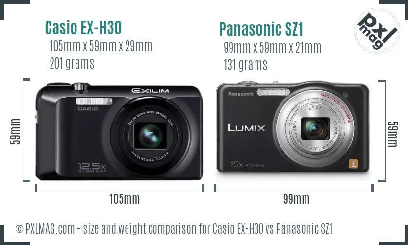 Casio EX-H30 vs Panasonic SZ1 size comparison