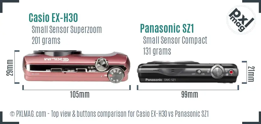 Casio EX-H30 vs Panasonic SZ1 top view buttons comparison
