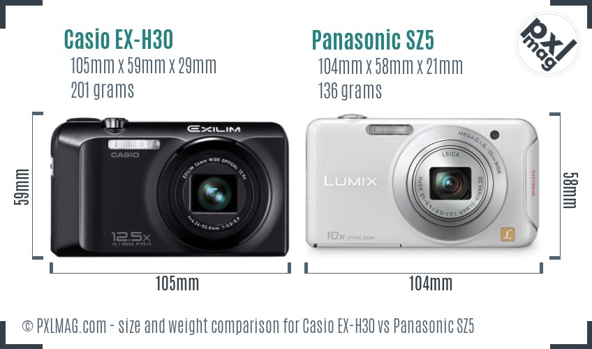 Casio EX-H30 vs Panasonic SZ5 size comparison Casio EX-H30 vs Panasonic SZ5 size comparison