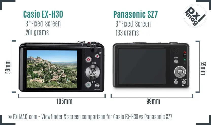 Casio EX-H30 vs Panasonic SZ7 Screen and Viewfinder comparison