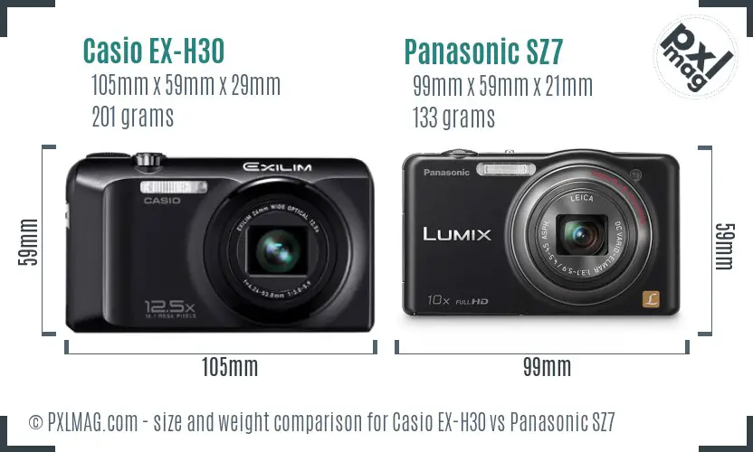 Casio EX-H30 vs Panasonic SZ7 size comparison