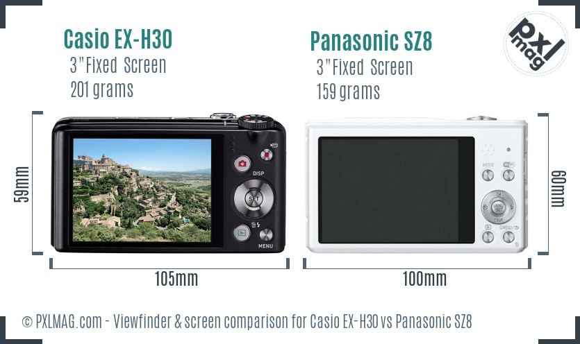Casio EX-H30 vs Panasonic SZ8 Screen and Viewfinder comparison