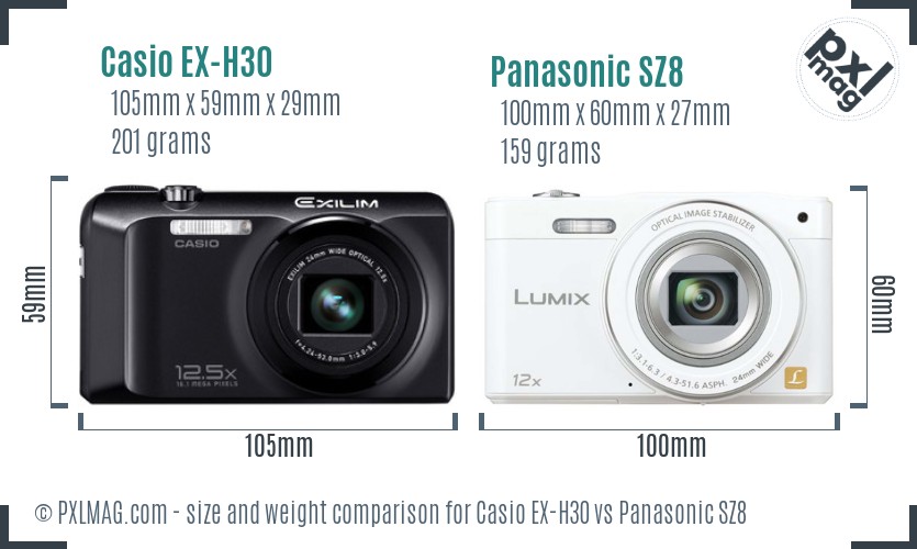Casio EX-H30 vs Panasonic SZ8 size comparison