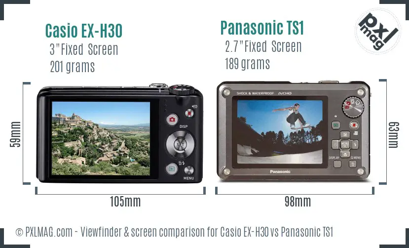 Casio EX-H30 vs Panasonic TS1 Screen and Viewfinder comparison
