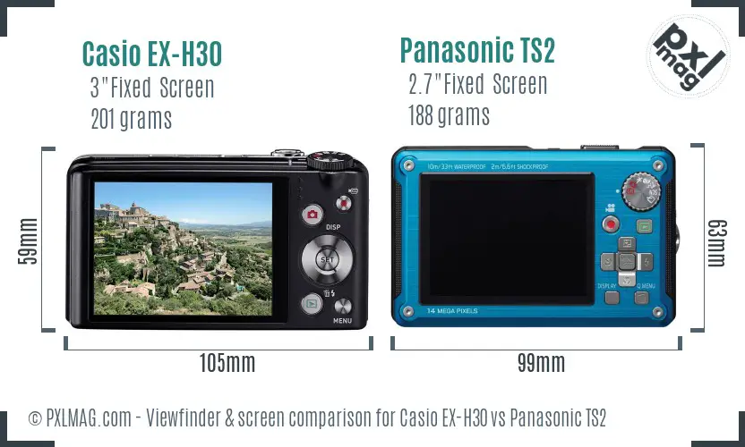 Casio EX-H30 vs Panasonic TS2 Screen and Viewfinder comparison
