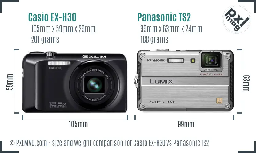 Casio EX-H30 vs Panasonic TS2 size comparison