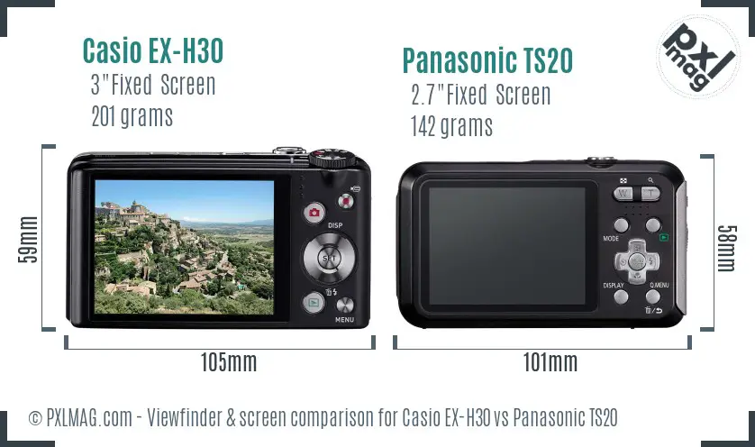 Casio EX-H30 vs Panasonic TS20 Screen and Viewfinder comparison