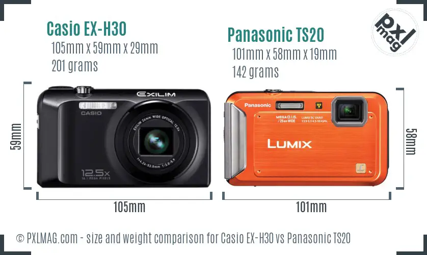 Casio EX-H30 vs Panasonic TS20 size comparison