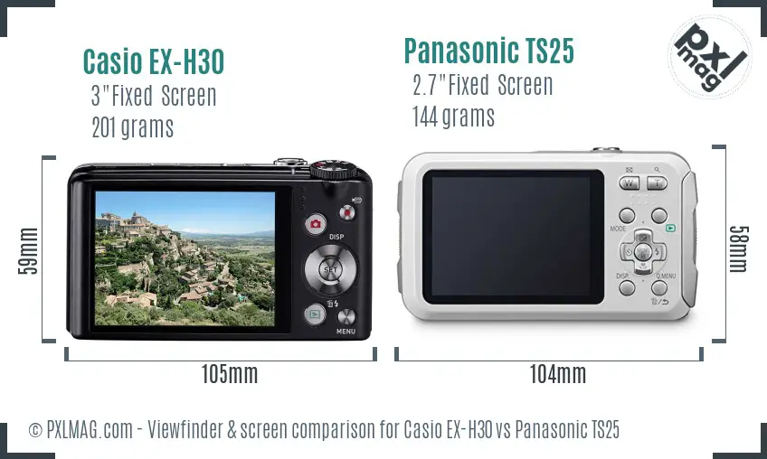 Casio EX-H30 vs Panasonic TS25 Screen and Viewfinder comparison