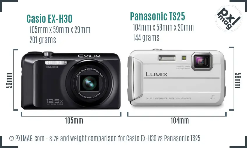 Casio EX-H30 vs Panasonic TS25 size comparison