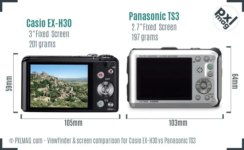 Casio EX-H30 vs Panasonic TS3 Screen and Viewfinder comparison