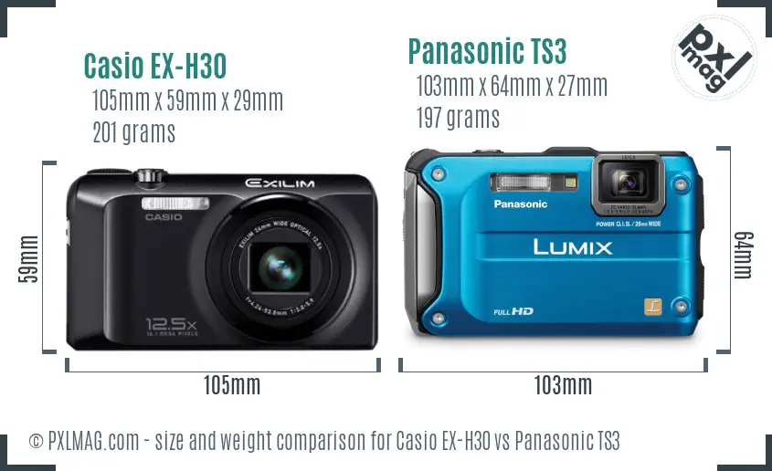 Casio EX-H30 vs Panasonic TS3 size comparison