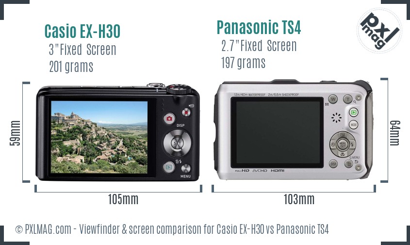 Casio EX-H30 vs Panasonic TS4 Screen and Viewfinder comparison