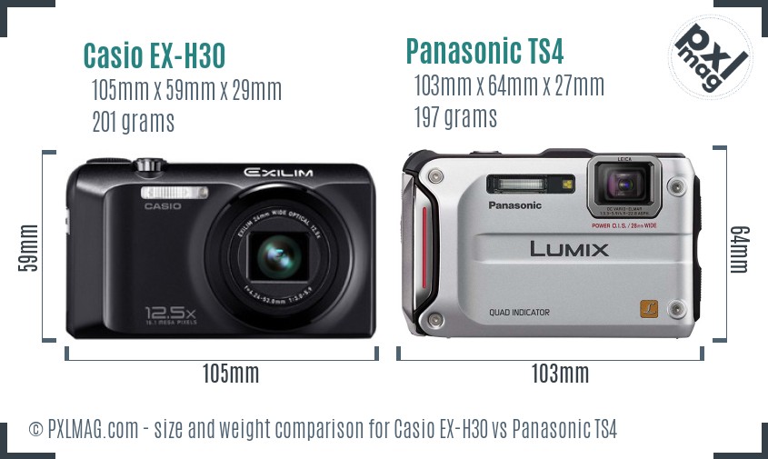 Casio EX-H30 vs Panasonic TS4 size comparison Casio EX-H30 vs Panasonic TS4 size comparison
