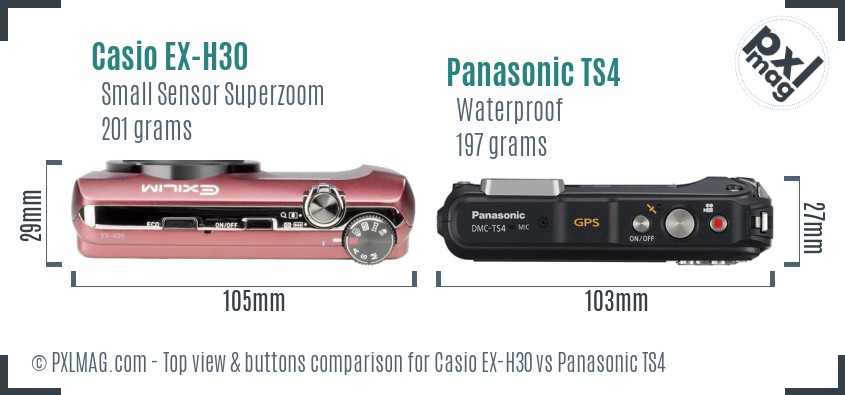 Casio EX-H30 vs Panasonic TS4 top view buttons comparison