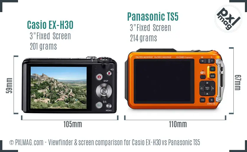 Casio EX-H30 vs Panasonic TS5 Screen and Viewfinder comparison