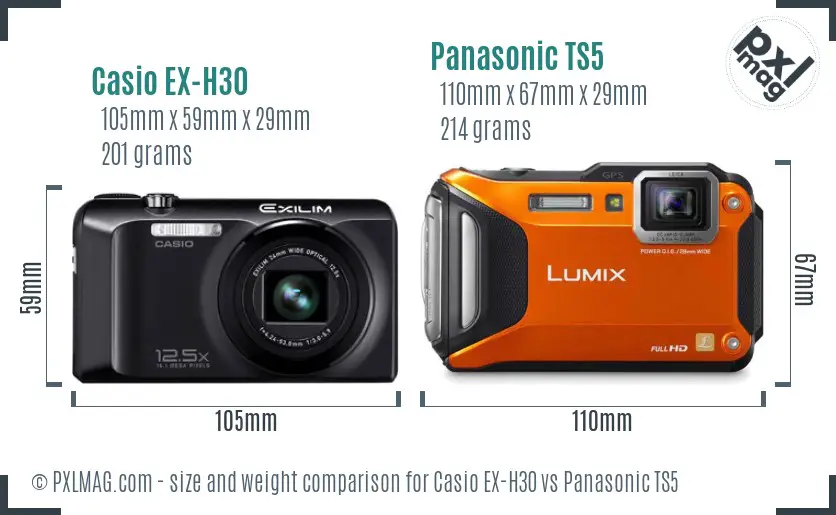 Casio EX-H30 vs Panasonic TS5 size comparison Casio EX-H30 vs Panasonic TS5 size comparison