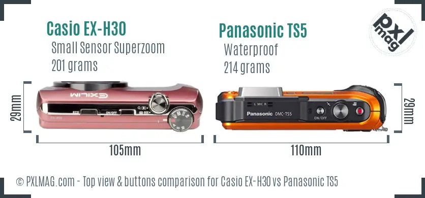 Casio EX-H30 vs Panasonic TS5 top view buttons comparison