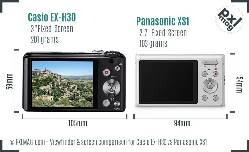 Casio EX-H30 vs Panasonic XS1 Screen and Viewfinder comparison