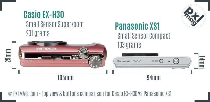 Casio EX-H30 vs Panasonic XS1 top view buttons comparison