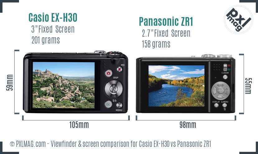 Casio EX-H30 vs Panasonic ZR1 Screen and Viewfinder comparison