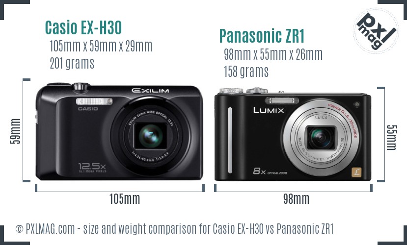 Casio EX-H30 vs Panasonic ZR1 size comparison